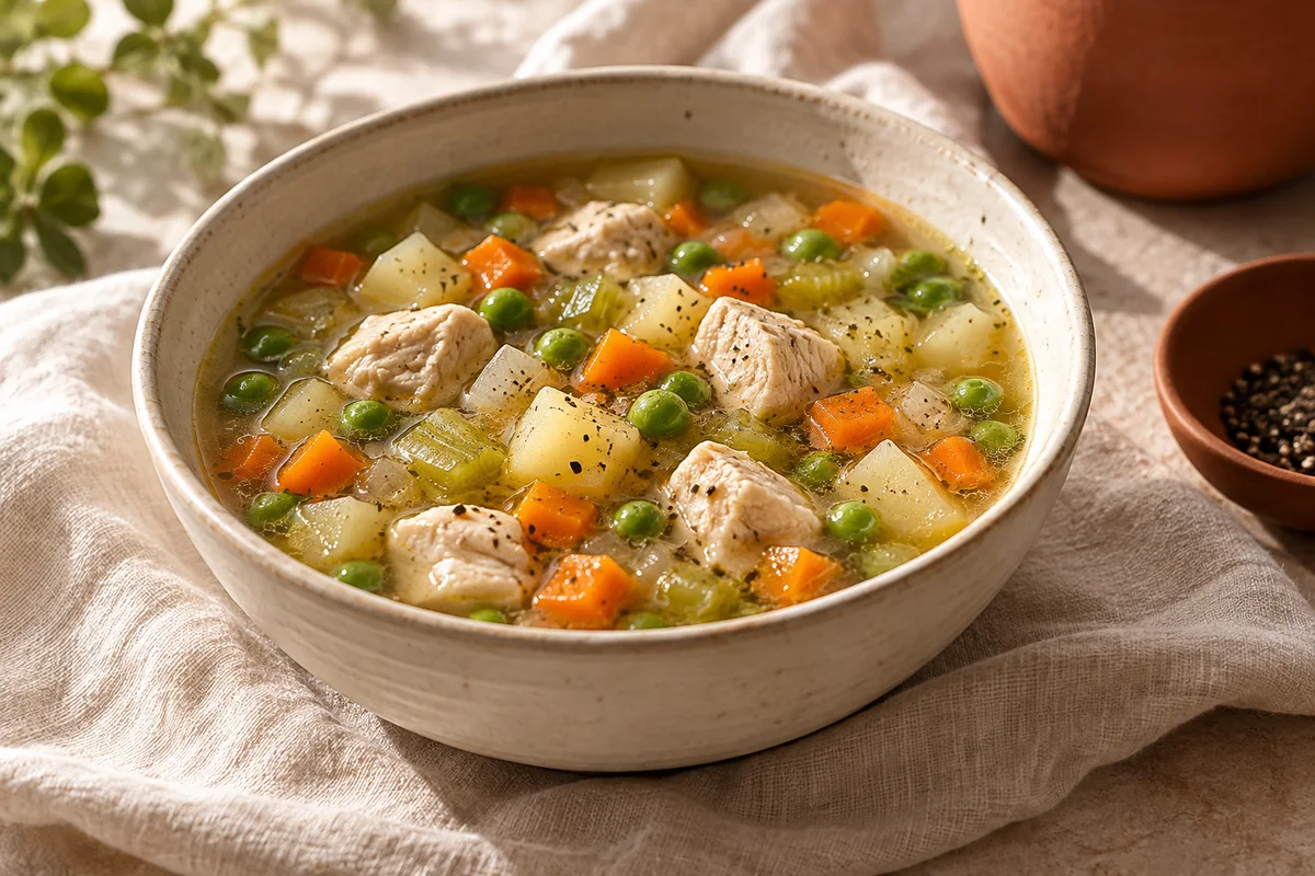 Finished chicken & vegetable soup in the GlutaFree kitchen style.