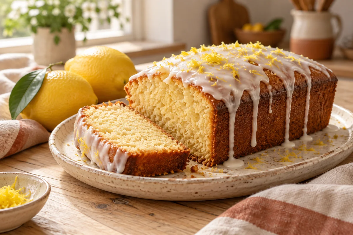 Finished lemon drizzle loaf in the GlutaFree kitchen style.