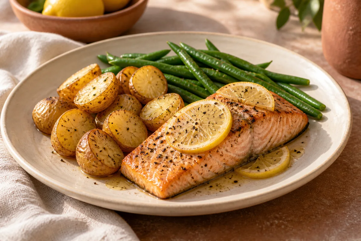 Finished lemon salmon & potatoes in the GlutaFree kitchen style.