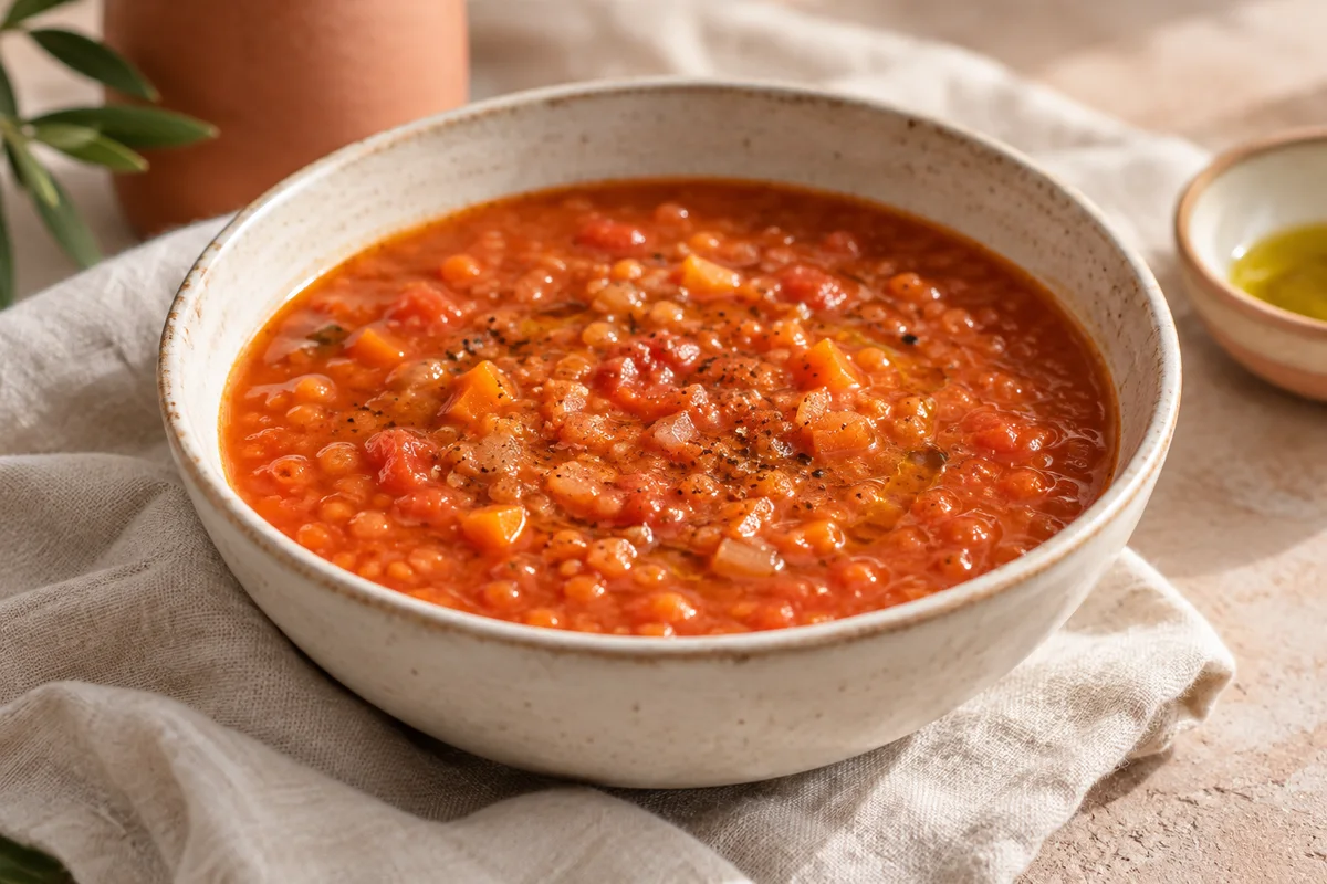 Finished tomato & red lentil soup in the GlutaFree kitchen style.