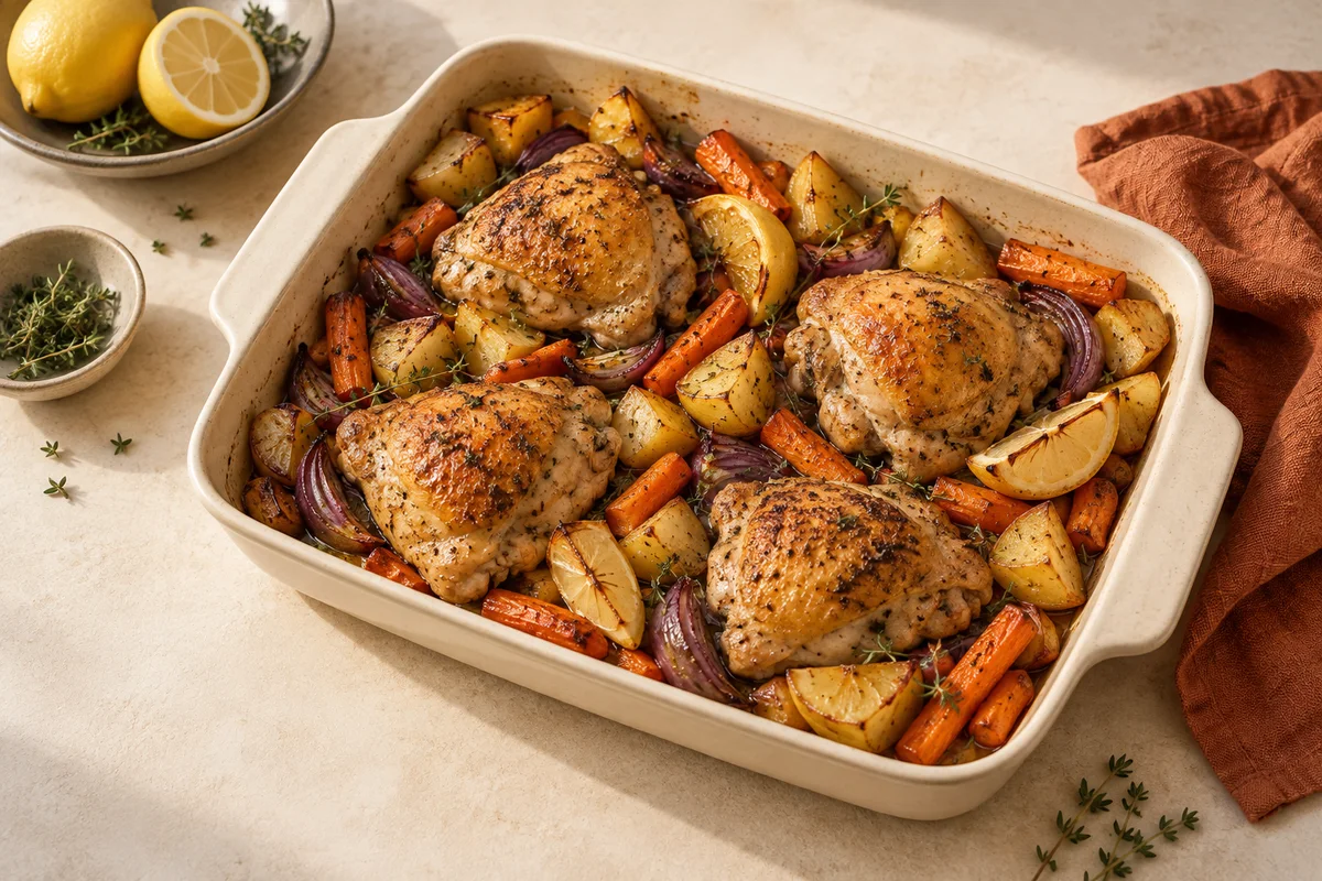 Finished lemon chicken traybake in the GlutaFree kitchen style.